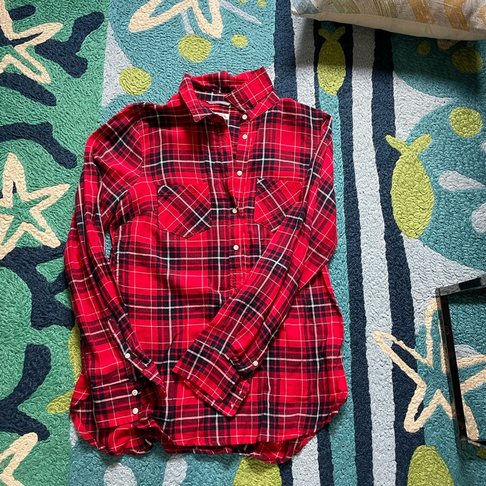 Tunic Style 3/4 Button Pullover Flannel Shirt - image 1